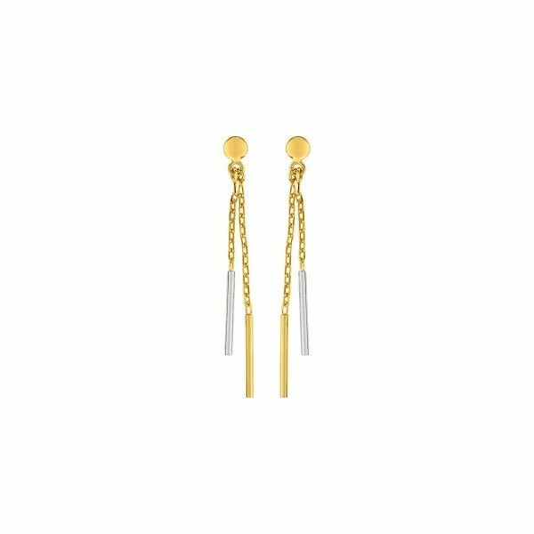 Boucles d'oreilles pendantes en plaqué or jaune et blanc