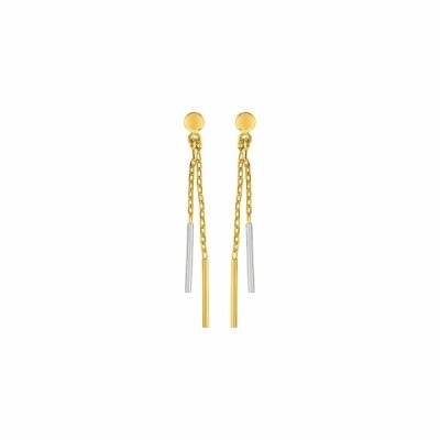 Boucles d'oreilles pendantes en plaqué or jaune et blanc