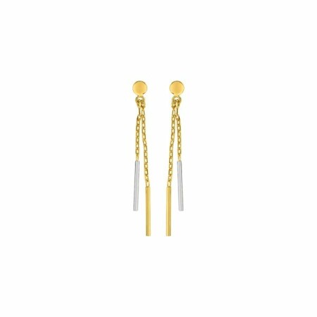 Boucles d'oreilles pendantes en plaqué or jaune et blanc