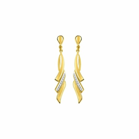 Boucles d'oreilles cœurs en or jaune et rhodium