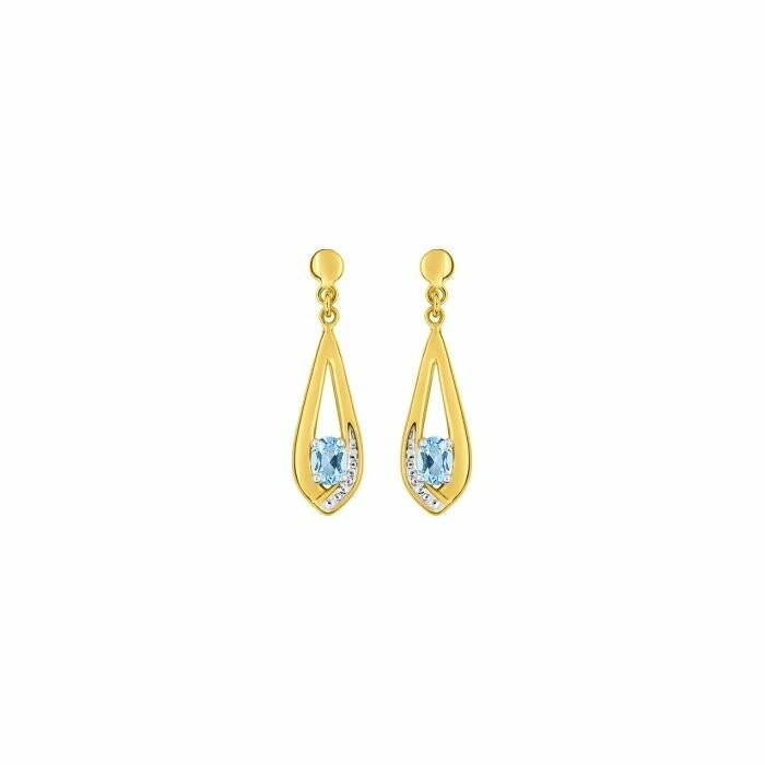 Boucles d'oreilles pendantes en or jaune, rhodium et topazes