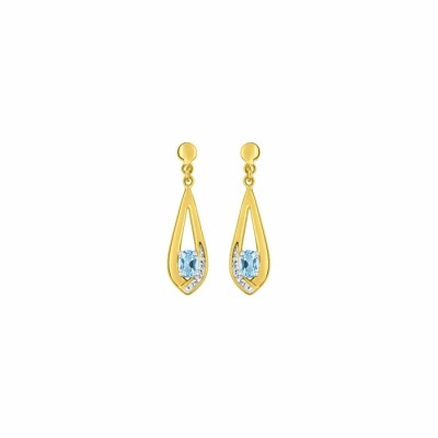 Boucles d'oreilles pendantes en or jaune, rhodium et topazes