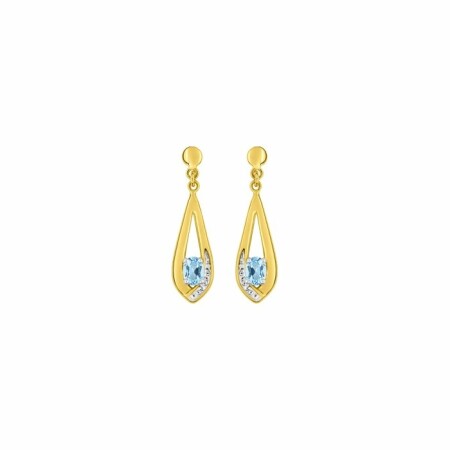 Boucles d'oreilles pendantes en or jaune, rhodium et topazes