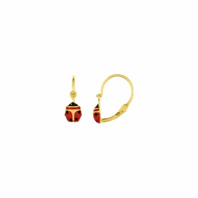 Boucles d'oreilles brisures laquées coccinelles en or jaune