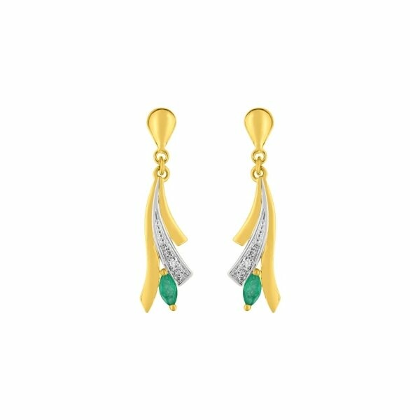 Boucles d'oreilles en or jaune, or blanc, émeraudes et diamants de 0.008ct