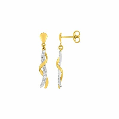 Boucles d'oreilles en or jaune, or blanc et oxyde de zirconium