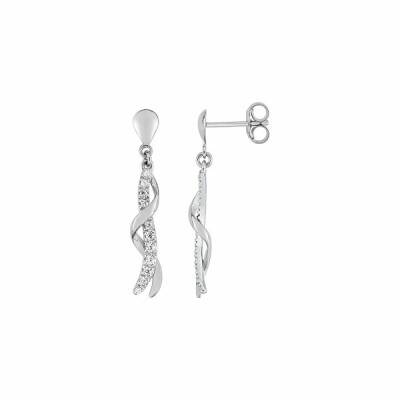 Boucles d'oreilles pendantes en or blanc et oxydes de zirconium