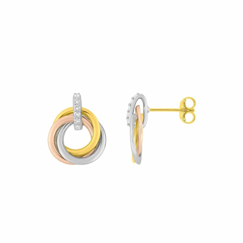 Boucles d'oreilles en or blanc, or jaune, or rose et oxydes de zirconium