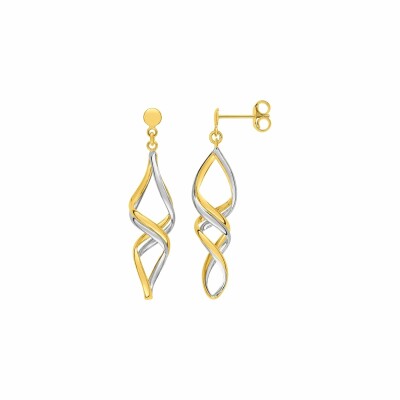 Boucles d'oreilles pendantes en or jaune, or blanc