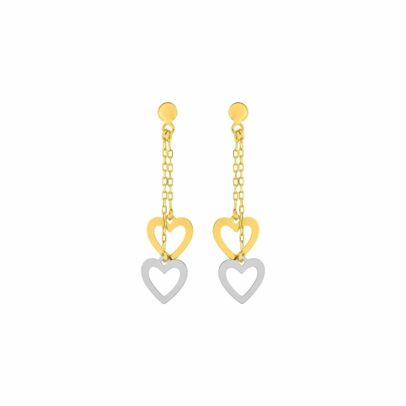Boucles d'oreilles cœurs en or jaune et or blanc