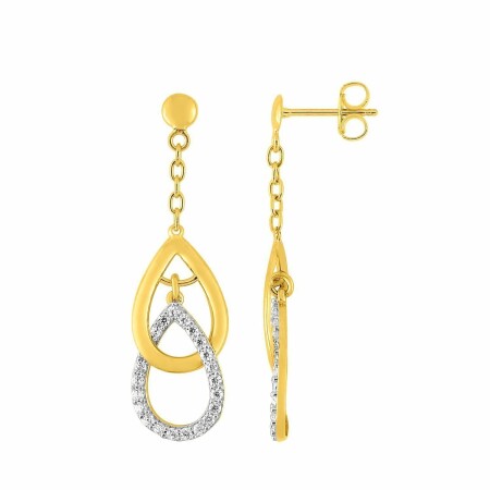 Boucles d'oreilles en or jaune et oxydes de zirconium