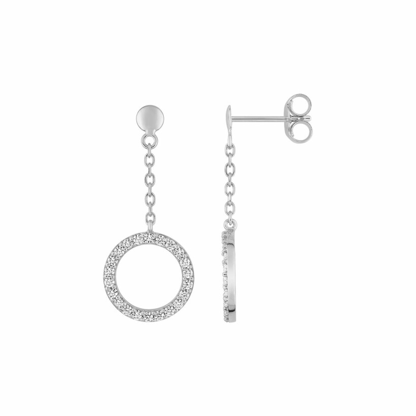 Boucles d'oreilles pendantes en or blanc et oxydes de zirconium