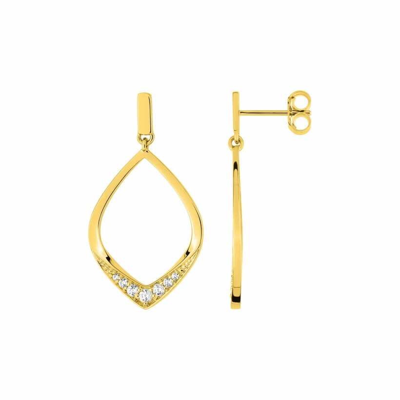 Boucles d'oreilles pendantes en or jaune et oxydes de zirconium