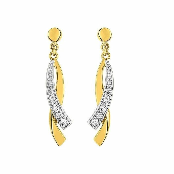 Boucles d'oreilles pendantes en or jaune, or blanc et oxydes de zirconium