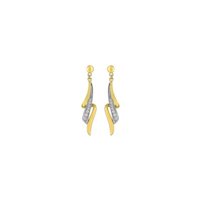 Boucles d'oreilles pendantes en or jaune rhodié et oxydes de zirconium