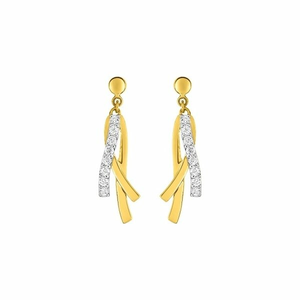 Boucles d'oreilles en or jaune, rhodium et oxydes de zirconium