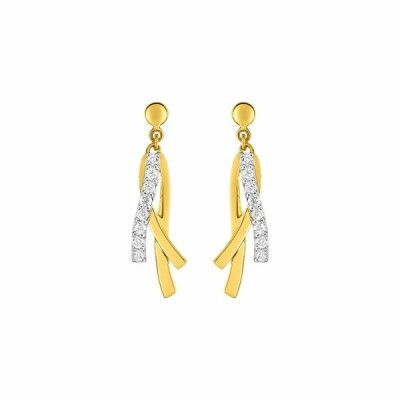 Boucles d'oreilles en or jaune, rhodium et oxydes de zirconium