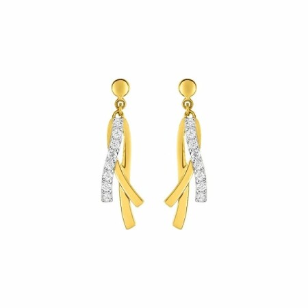 Boucles d'oreilles en or jaune, rhodium et oxydes de zirconium