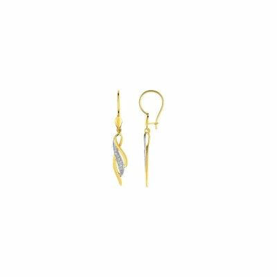 Boucles d'oreilles crochet en or jaune, rhodium et oxydes de zirconium