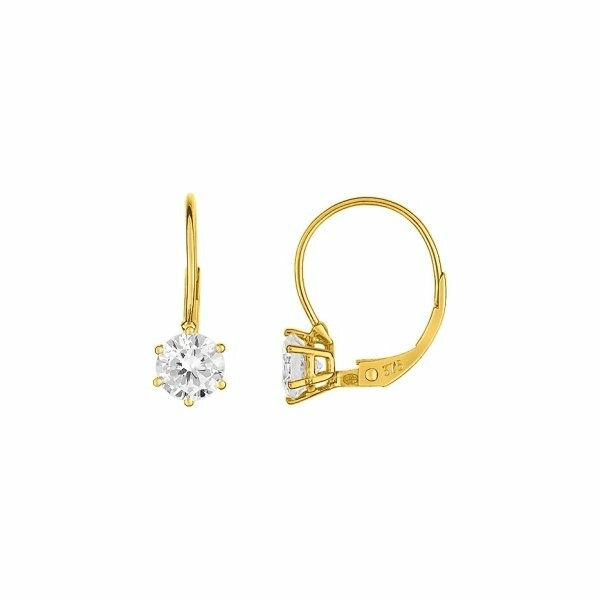 Boucles d'oreilles dormeuses en or jaune et oxydes de zirconium