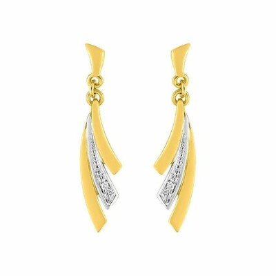 Boucles d'oreilles pendantes en or blanc, or jaune et diamants de 0.008ct