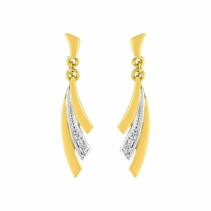 Boucles d'oreilles pendantes en or blanc, or jaune et diamants de 0.008ct
