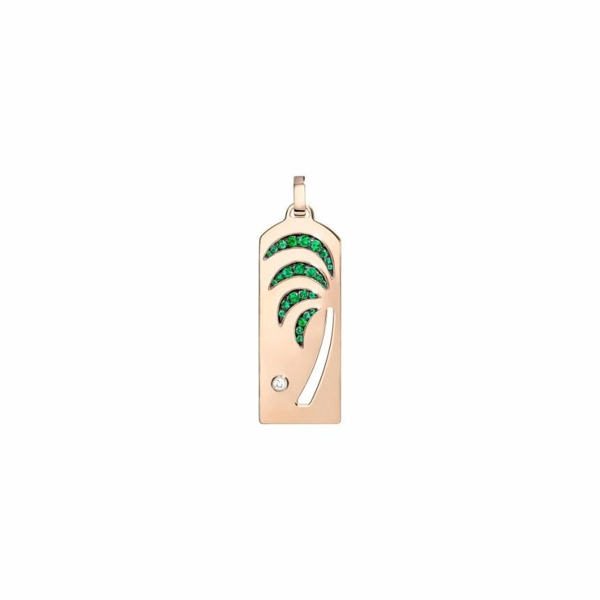 Pendentif FRED Riviera palmier en or rose, émeraudes et diamant