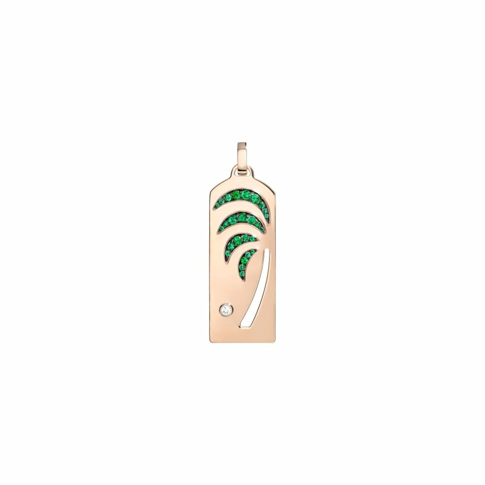 Pendentif FRED Riviera palmier en or rose, émeraudes et diamant