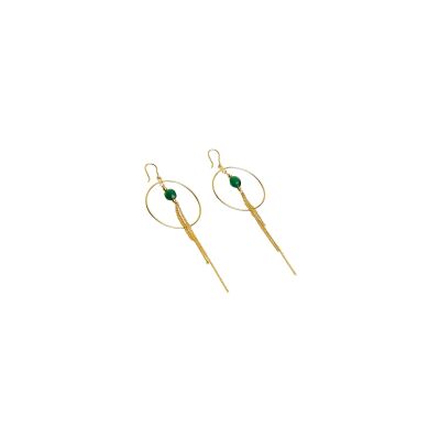Boucles d'oreilles Une A Une Inde en laiton doré et béryl émeraude