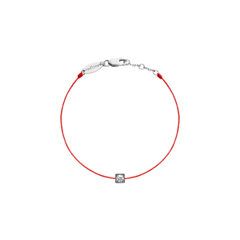 Bracelet RedLine Cube fil rouge avec diamant 0.10ct en serti clos, or blanc