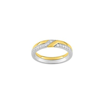 Alliance contemporaine en or jaune, or blanc et diamants