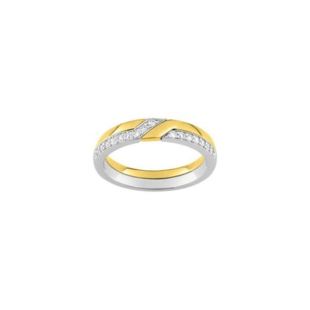 Alliance contemporaine en or jaune, or blanc et diamants