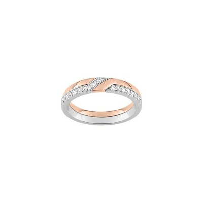 Alliance contemporaine en or rose, or blanc et diamants