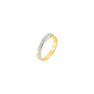 Alliance contemporaine en or jaune, or blanc et diamants