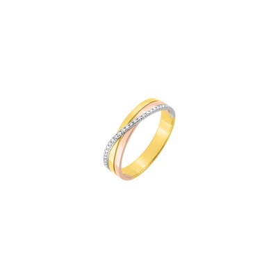 Alliance en or jaune, or blanc, or rose et diamants