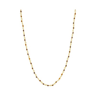 Collier Une A Une Inde en laiton doré et œil de tigre