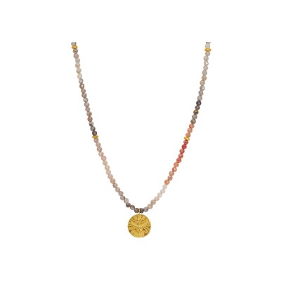 Collier Une A Une Mer & Ocean en laiton, pierres de lune et pyrite