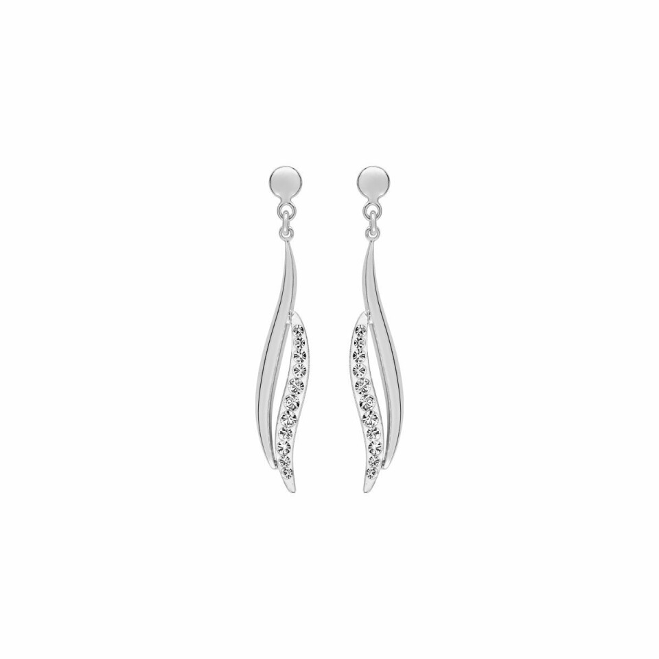 Boucles d'oreilles pendantes en or blanc et cristaux