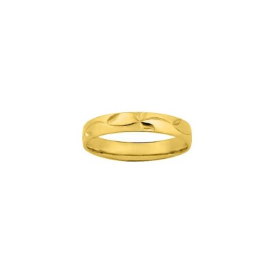 Alliance contemporaine motif feuille en or jaune