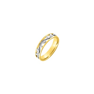 Alliance en or jaune, or blanc et diamants