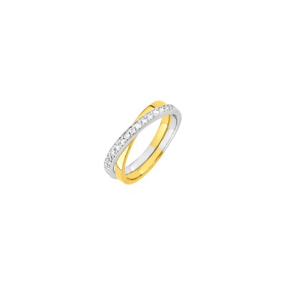 Alliance en or jaune, or blanc et diamants