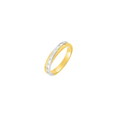 Alliance croisée en or jaune, or blanc et diamant 0.06ct