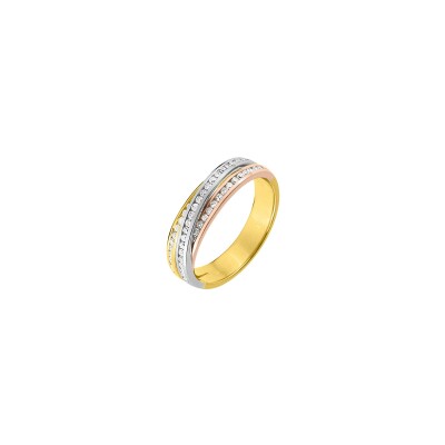 Bague croisée en or jaune, or rose, or blanc et diamants de 0.32ct
