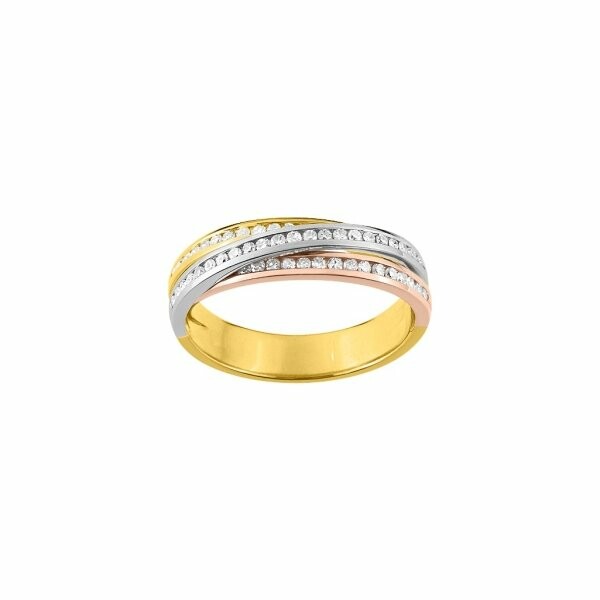 Bague croisée en or jaune, or rose, or blanc et diamants de 0.32ct