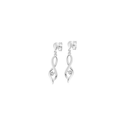 Boucles d'oreilles pendantes en or blanc et diamants de 0.01ct