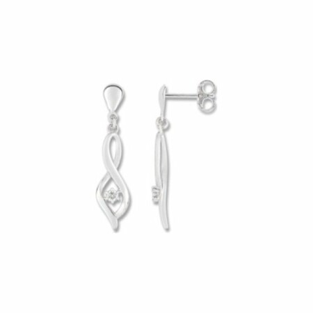 Boucles d'oreilles pendantes en or blanc et diamants de 0.01ct