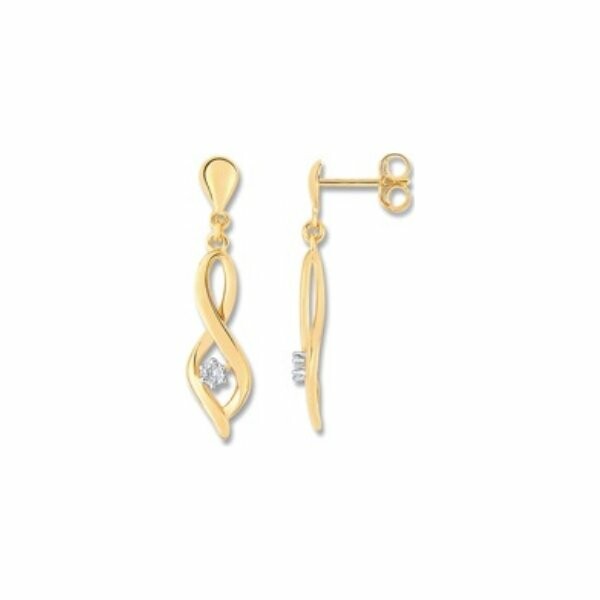 Boucles d'oreilles pendantes en or jaune, or blanc et diamants de 0.01ct