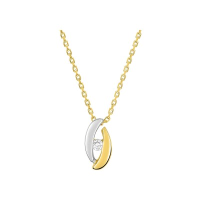 Collier en or jaune, or blanc et diamant 0.04ct
