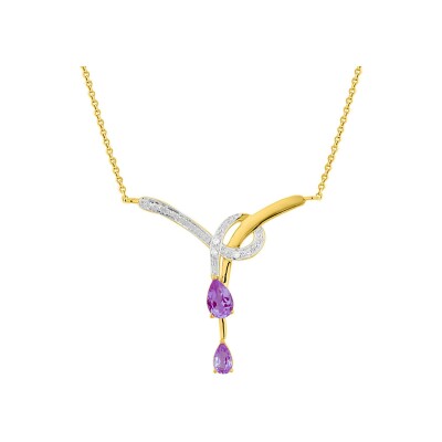 Collier en or jaune, améthyste et diamant 0.03ct