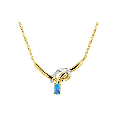 Collier en or jaune, topaze bleue et diamant 0.02ct, taille 42cm